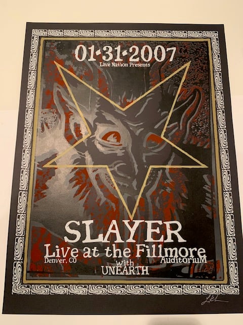 Slayer Silkscreen Concert Poster By Lindsey Kuhn, Signed By The Artist