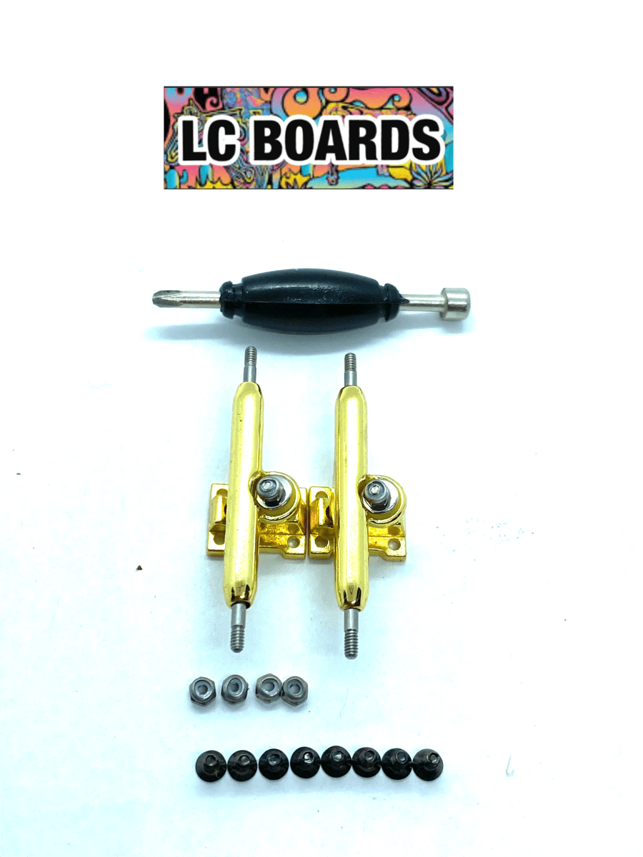 LC BOARDS Fingerboard 32mm Trucks Gold Pro Shaped With Lock Nuts LC