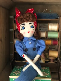 Image 2 of 1940s style Rosie the Riveter rag doll 