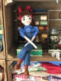 Image 4 of 1940s style Rosie the Riveter rag doll 