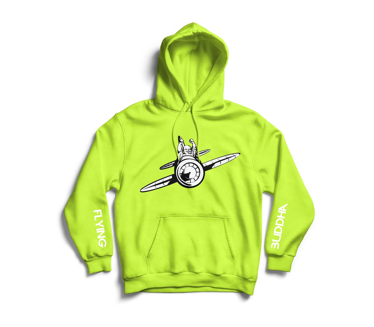 Image of Safety Green 'Flying Buddha' Sleeve Hoodie