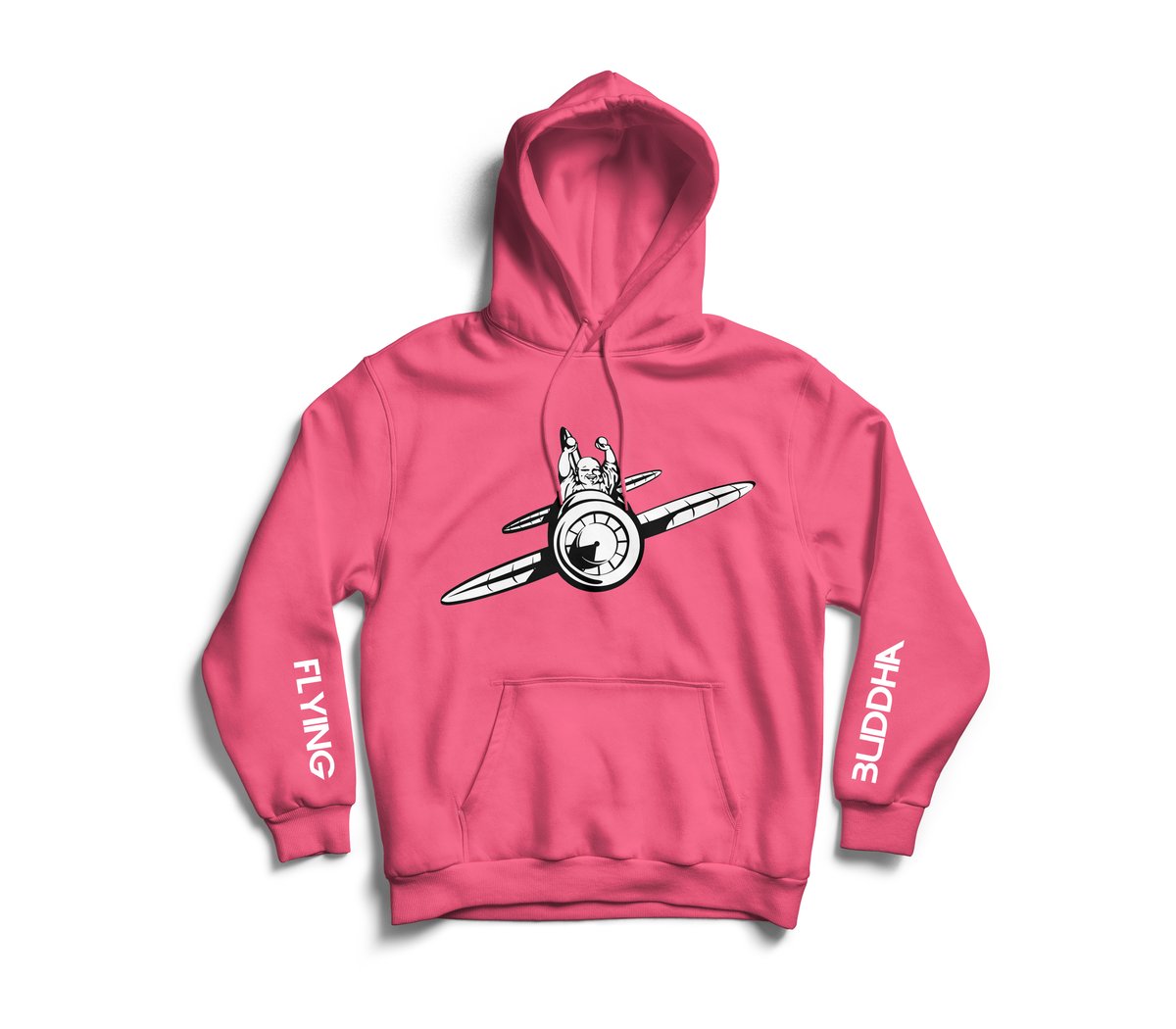 Image of Safety Pink 'Flying Buddha' Sleeve Hoodie