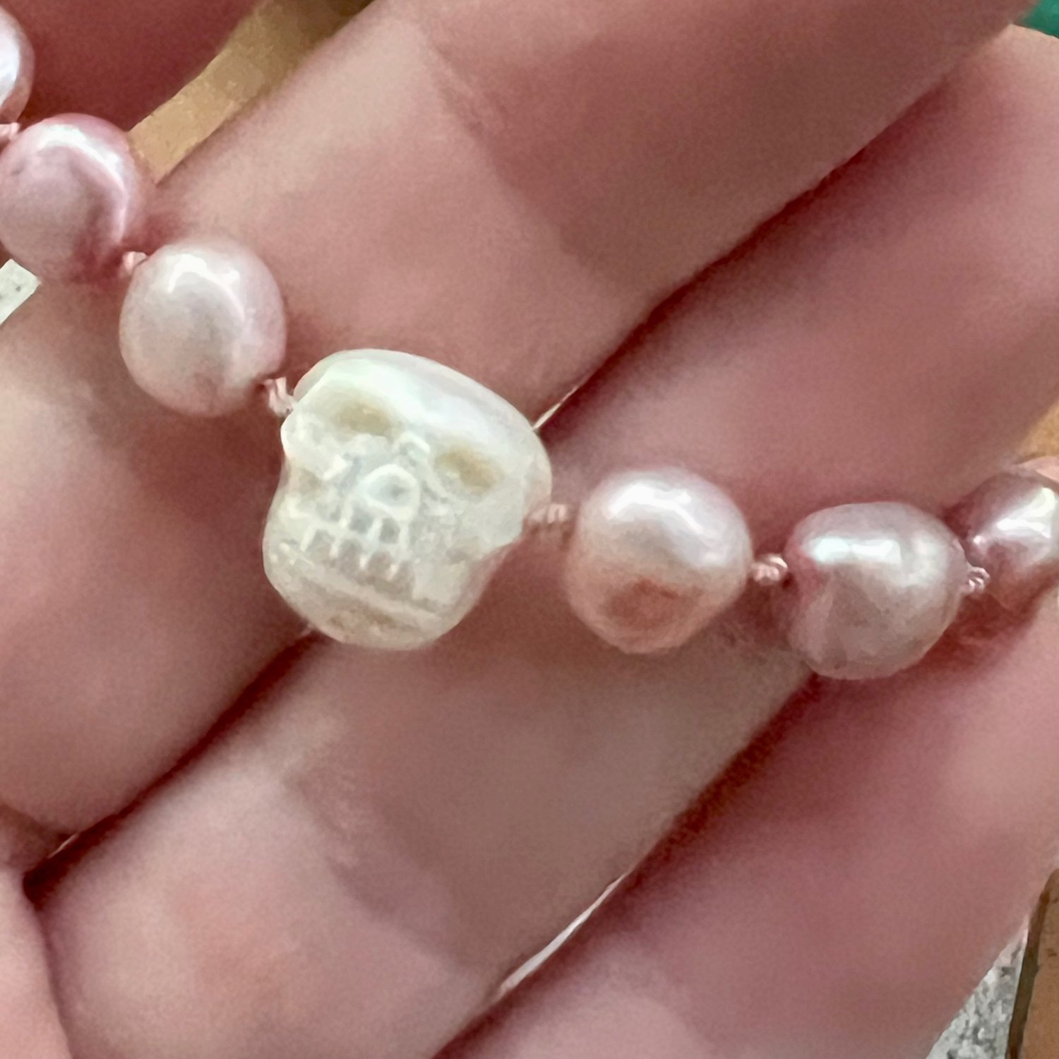 Image of Pink Pearls with Skull & Gold Filled Clasp