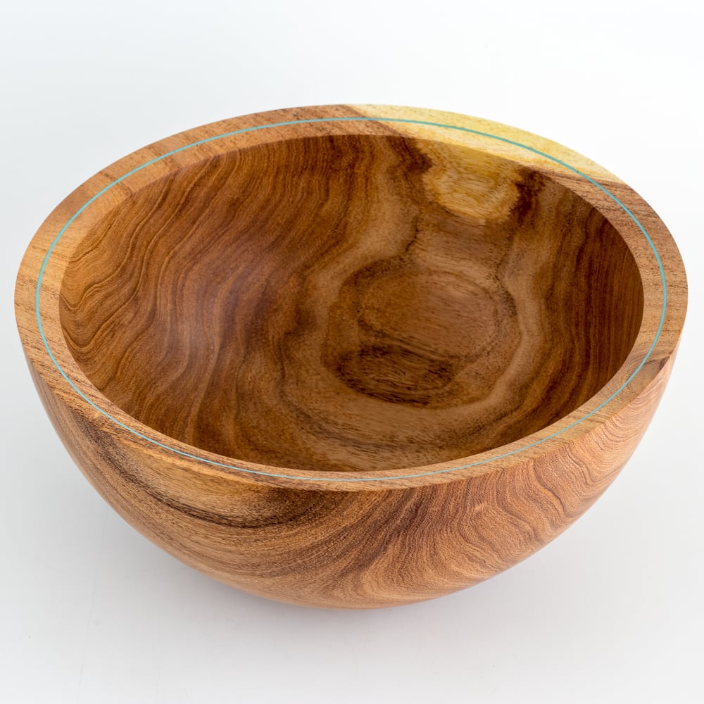 Image of Handmade Mesquite Bowl with Turquoise Inlay Rim