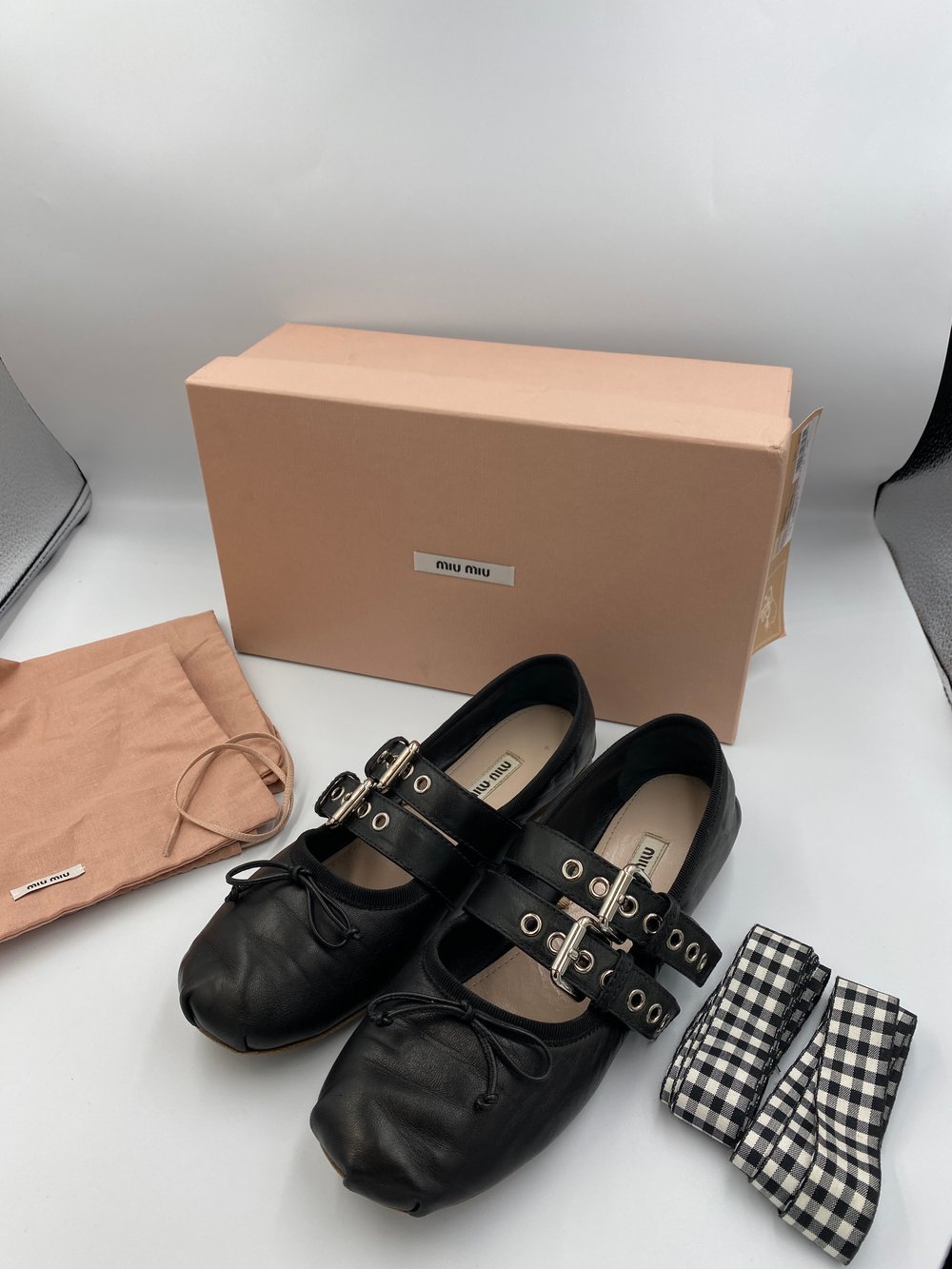 Image of Miu Miu - Leather Ballerinas Black 37.5EU