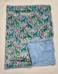 Image 2 of Blue & Green Giraffes 🦒 Baby Blanket in Minky Fabric