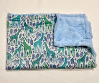 Image 3 of Blue & Green Giraffes 🦒 Baby Blanket in Minky Fabric