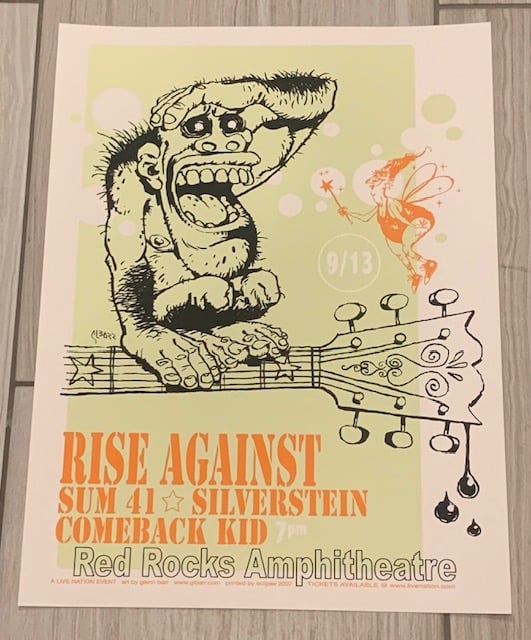Rise Against / Sum 41 / Silverstein / Comeback Kid Silkscreen Concert Poster By Glenn Barr