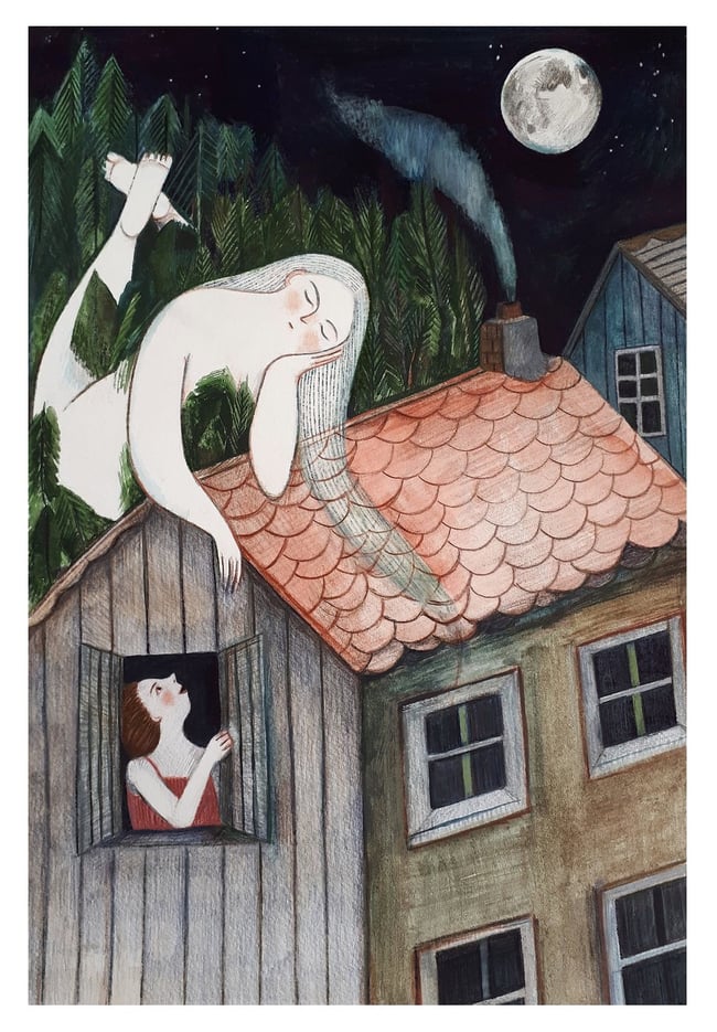 Witch on my roof - Giclee print