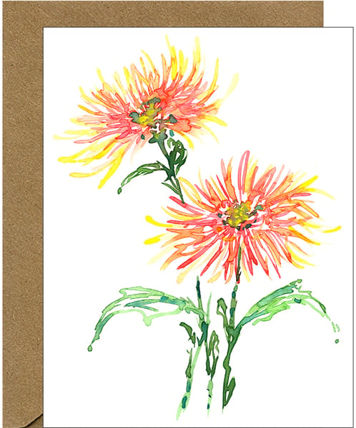 Image of Spider Mum Watercolor Floral Blank Note Card