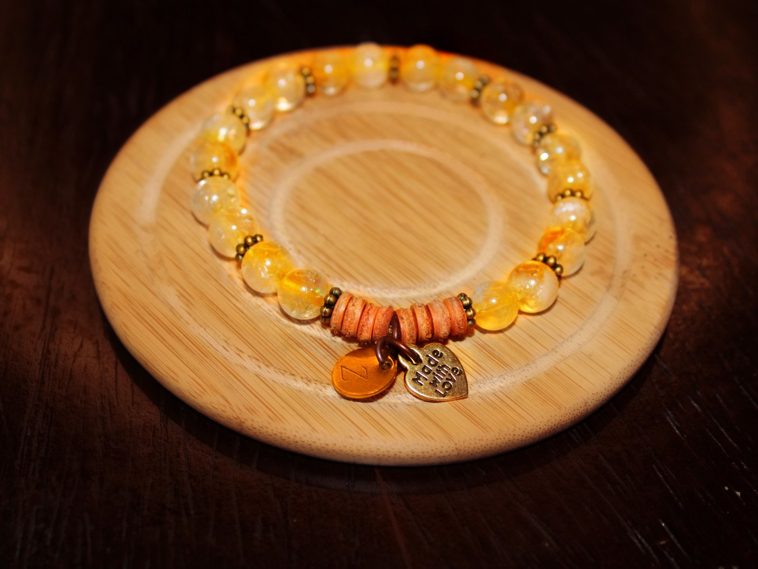 Image of Citrine bracelet w. Leather and Brass accents
