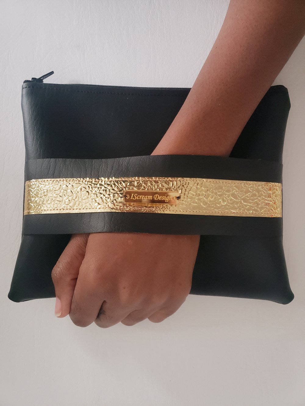 Image of Black Gold Clutch With Hand Strap