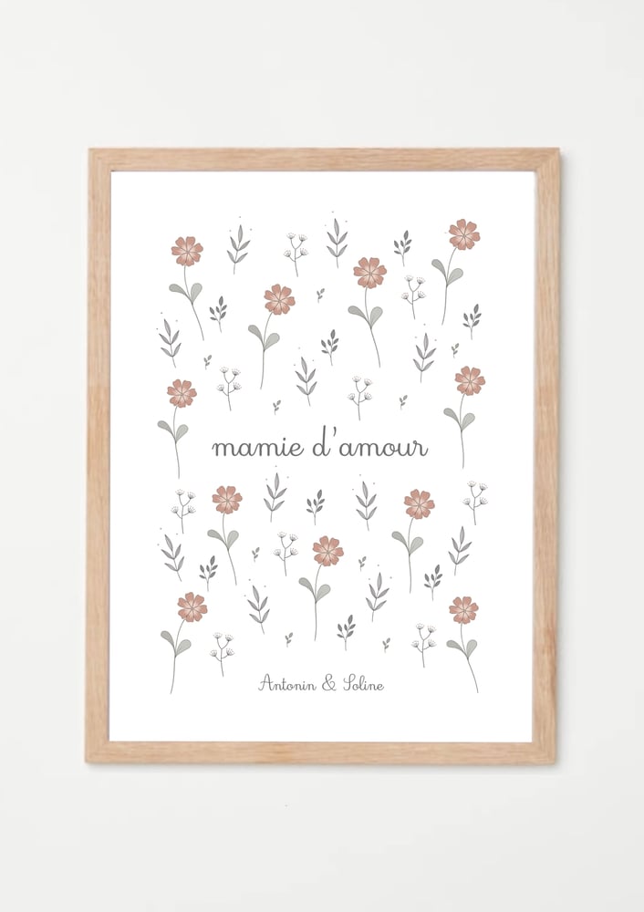 Image of Affiche - Mamie d’amour jardin fleuri - Personnalisable