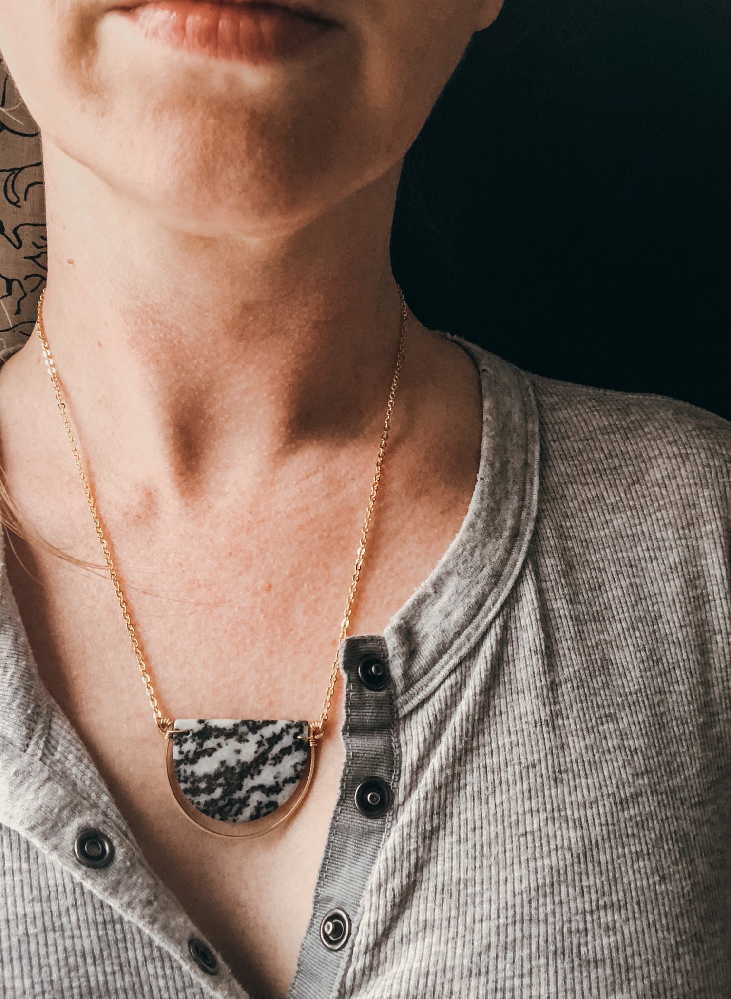 Image of OOAK Zebra Jasper Semi Circle Necklace