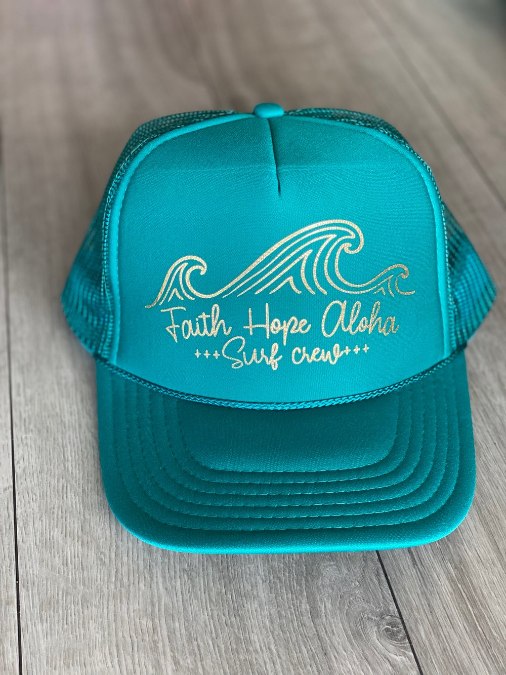 Image of Teal & Metallic Gold Surf Crew Trucker Hat