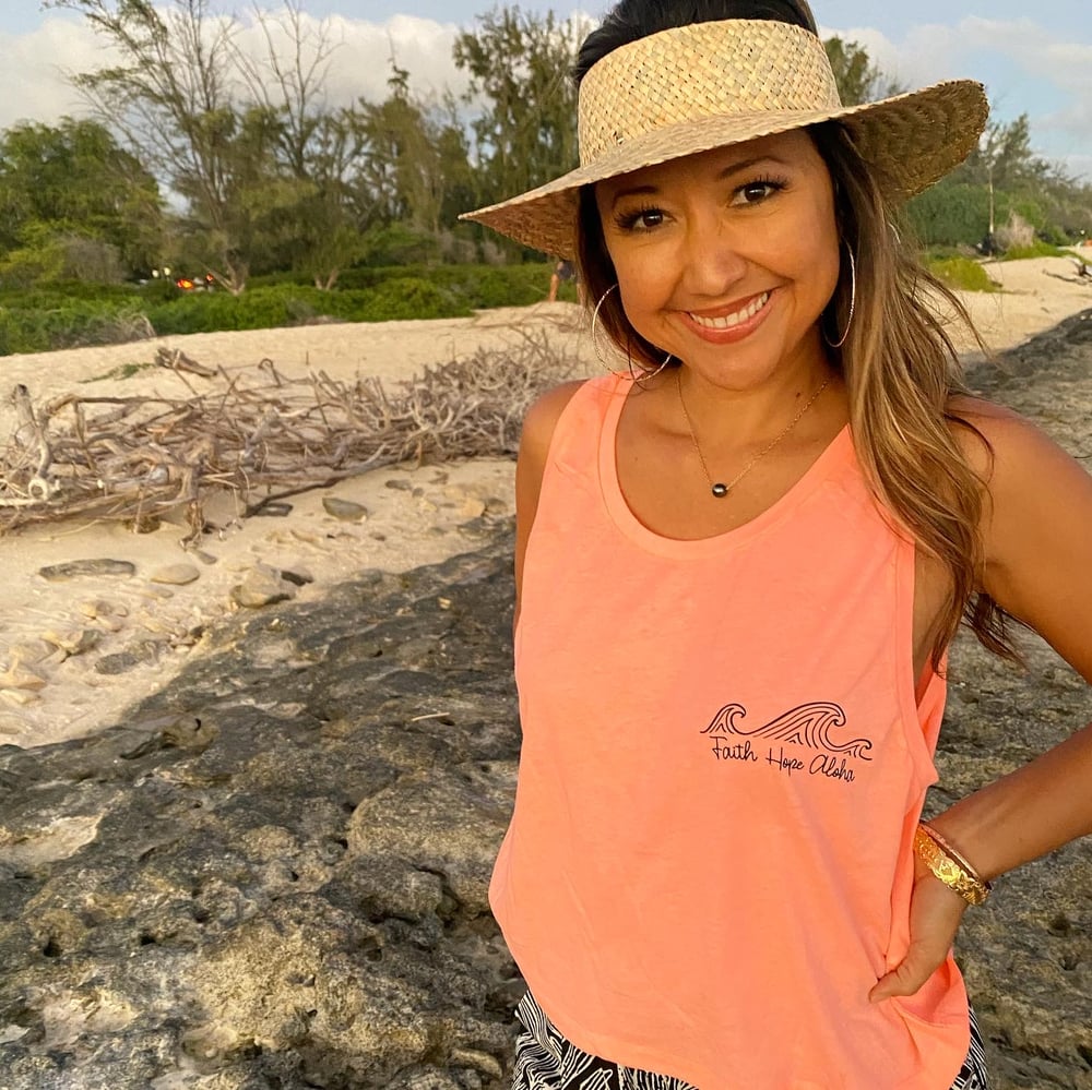 Image of Coral Pink with Black Surf Crew Boxy Crop Top