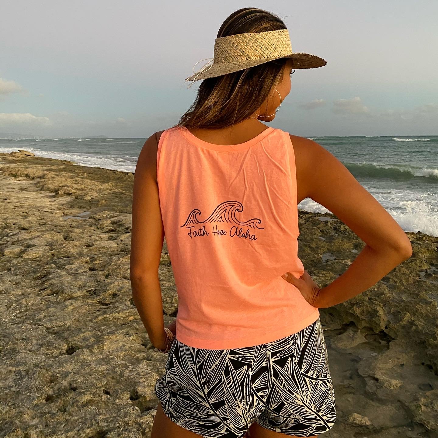 Image of Coral Pink with Black Surf Crew Boxy Crop Top