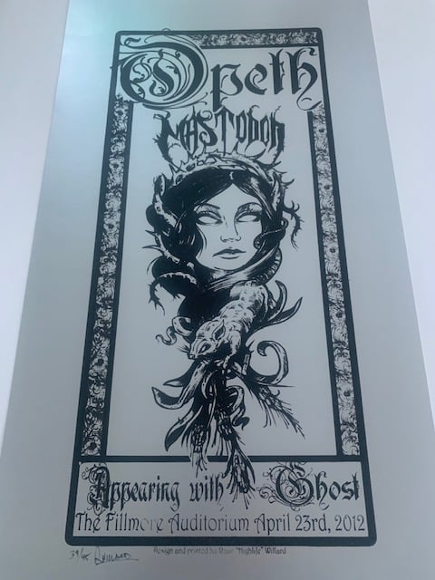 Opeth / Mastodon / Ghost Silver Silkscreen Concert Poster By Ryan Willard, Signed + Numbered