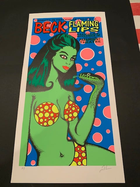 Beck / Flaming Lips Silkscreen Concert Poster By Lindsey Kuhn, Signed By The Artist