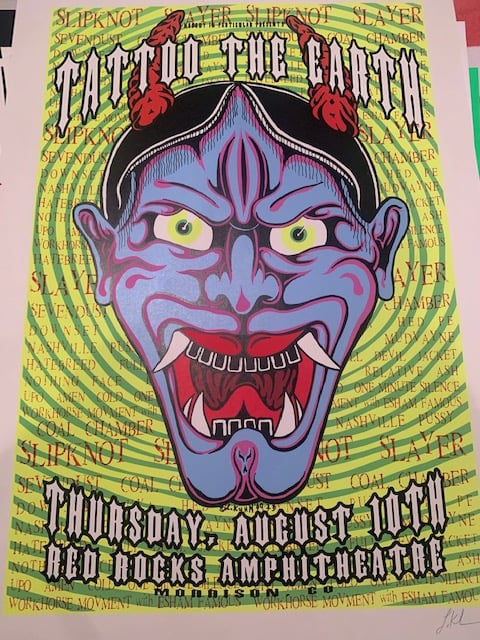 Tattoo The Earth - Slayer / Slipknot Silkscreen Concert Poster By Lindsey Kuhn, Signed By The Artist