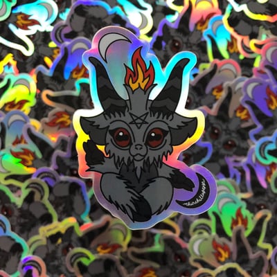 Image of 'baby baphomet' holographic grey sticker!