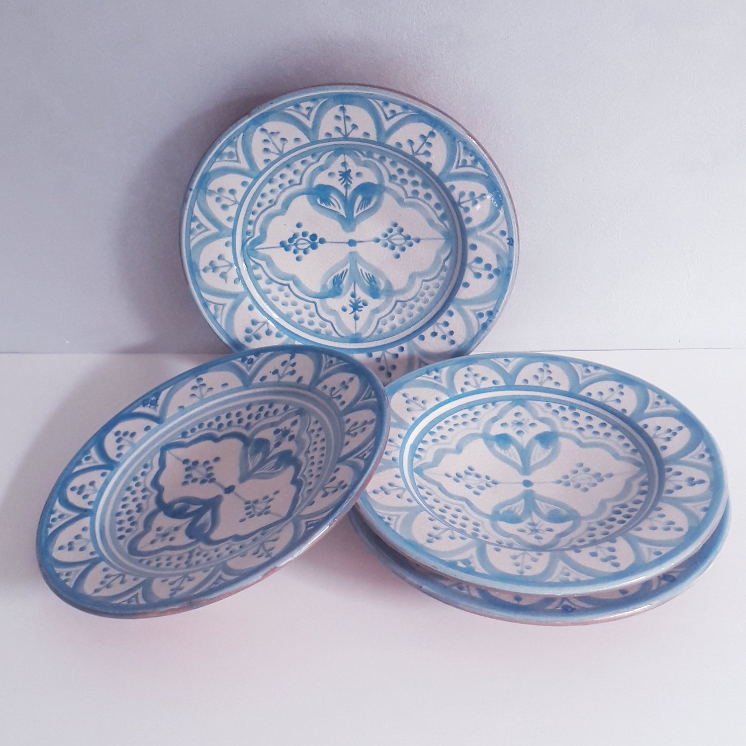Image of MOROCCAN CERAMIC DESSERT PLATES - LIGHT BLUE