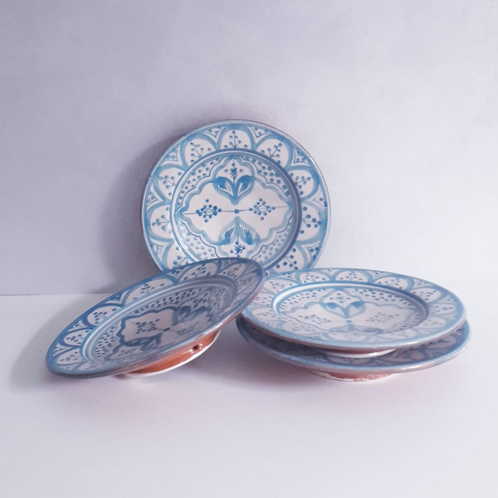 Image of MOROCCAN CERAMIC DESSERT PLATES - LIGHT BLUE