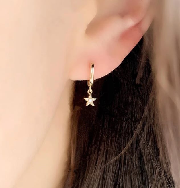Image of 14 kt Huggies/Hoops with Dangling Diamonds or Stars (3 styles)