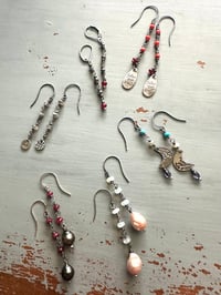 Image 9 of sterling silver crescent moon earrings with opals and turquoise