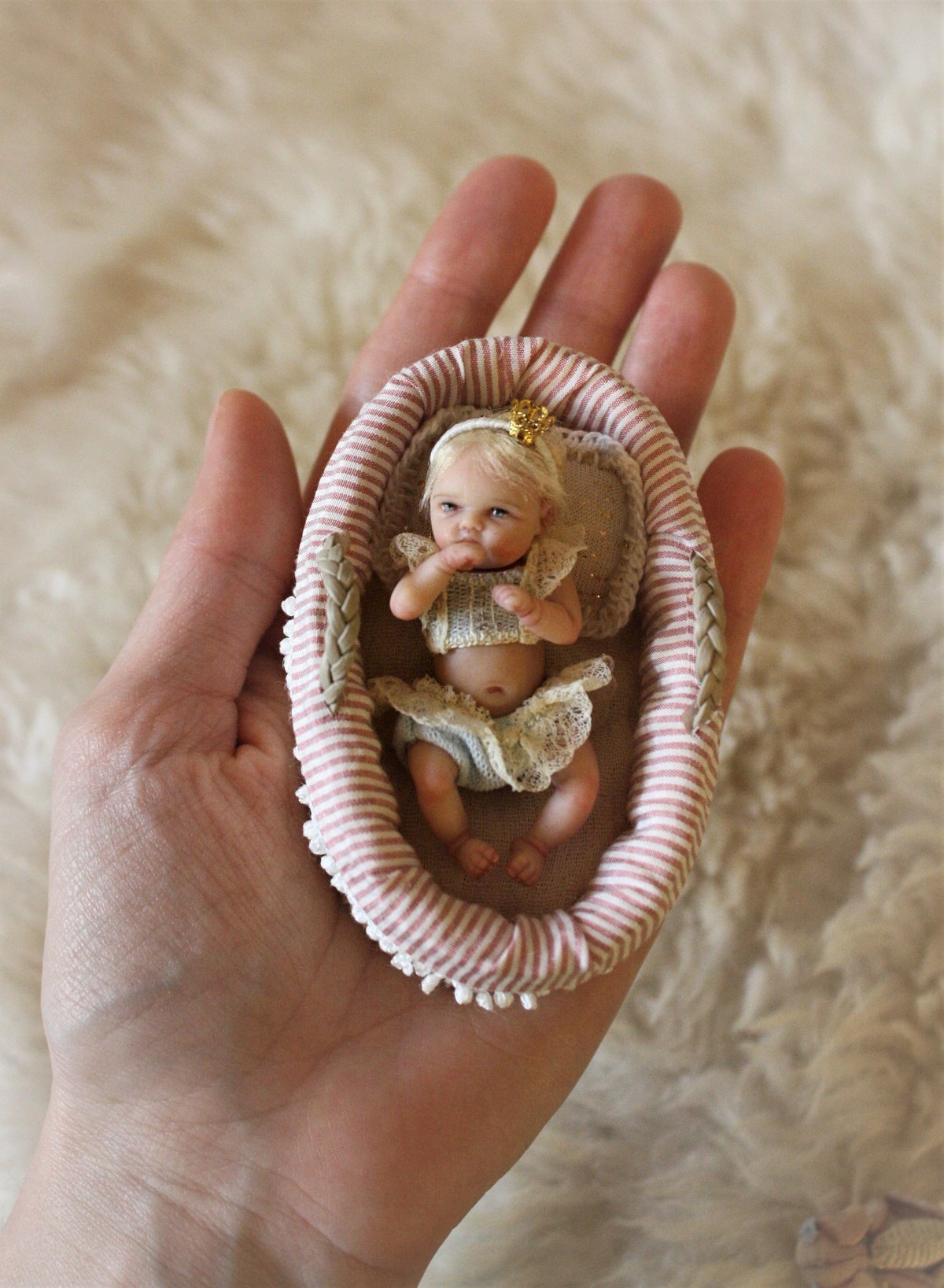 Image of  OOAK Polymer Clay 1:12 Dollhouse Scale Miniature Baby Girl
