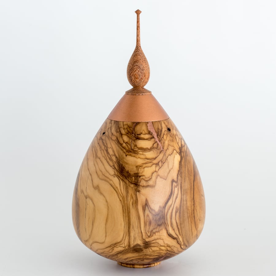 Image of Olivewood Vessel with Copper Inlay