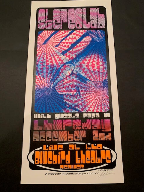 Stereolab (White) Silkscreen Concert Poster By Lindsey Kuhn, Signed By The Artist