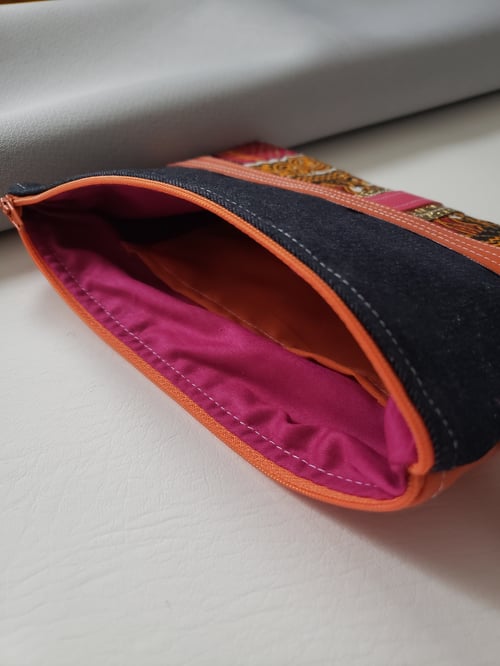 Image of Upcycled Orange and Denim Clutch