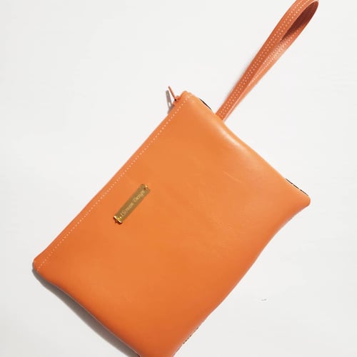 Image of Upcycled Orange and Denim Clutch