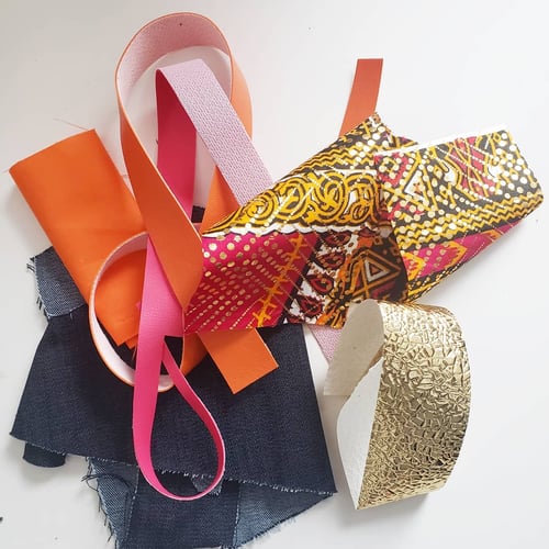 Image of Upcycled Orange and Denim Clutch