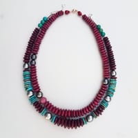 Image 4 of Turquoise, Ruby, & Tahitian Pearl Necklace