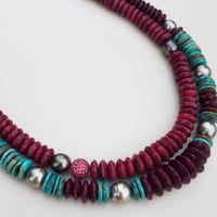 Image 5 of Turquoise, Ruby, & Tahitian Pearl Necklace