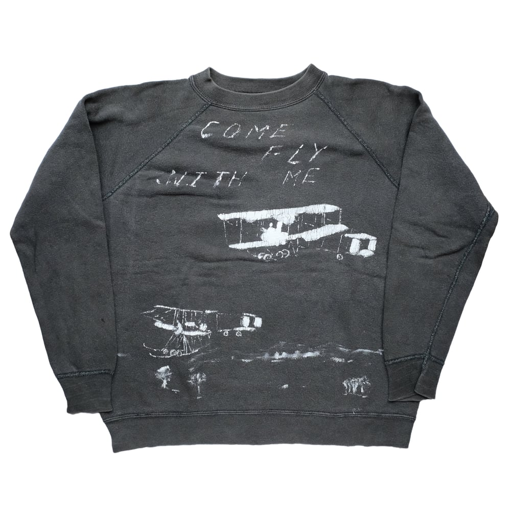 Image of Vintage 1960's Faded Black Sweatshirt with Paint/Images