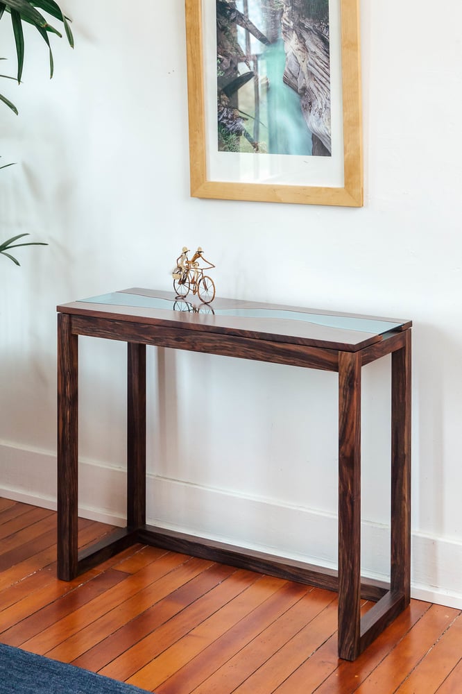Image of black walnut river console table 