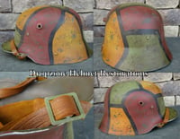 Image 2 of Replica WWI German M-1916 Helmet & Leather Liner. Camouflage Pattern. 