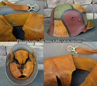 Image 4 of Replica WWI German M-1916 Helmet & Leather Liner. Camouflage Pattern. 