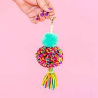 Aqua Pom Tassel Keychain 