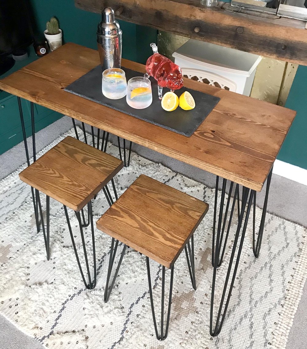 Bespoke hairpin leg tall bar table set