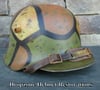 Replica WWI German M-1918 Helmet & Leather Liner. Camouflage Pattern. 