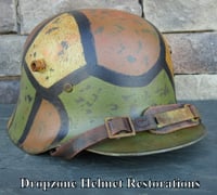 Image 1 of Replica WWI German M-1918 Helmet & Leather Liner. Camouflage Pattern. 