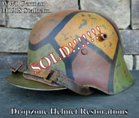 Image 5 of Replica WWI German M-1918 Helmet & Leather Liner. Camouflage Pattern. 