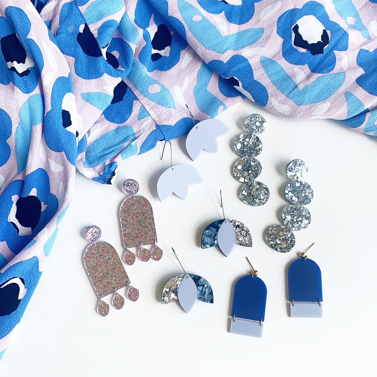 Image of Tulip Drop Dangles: Blues