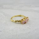Lavish Three Stone Ring - Yellow Gold & Pink Stones