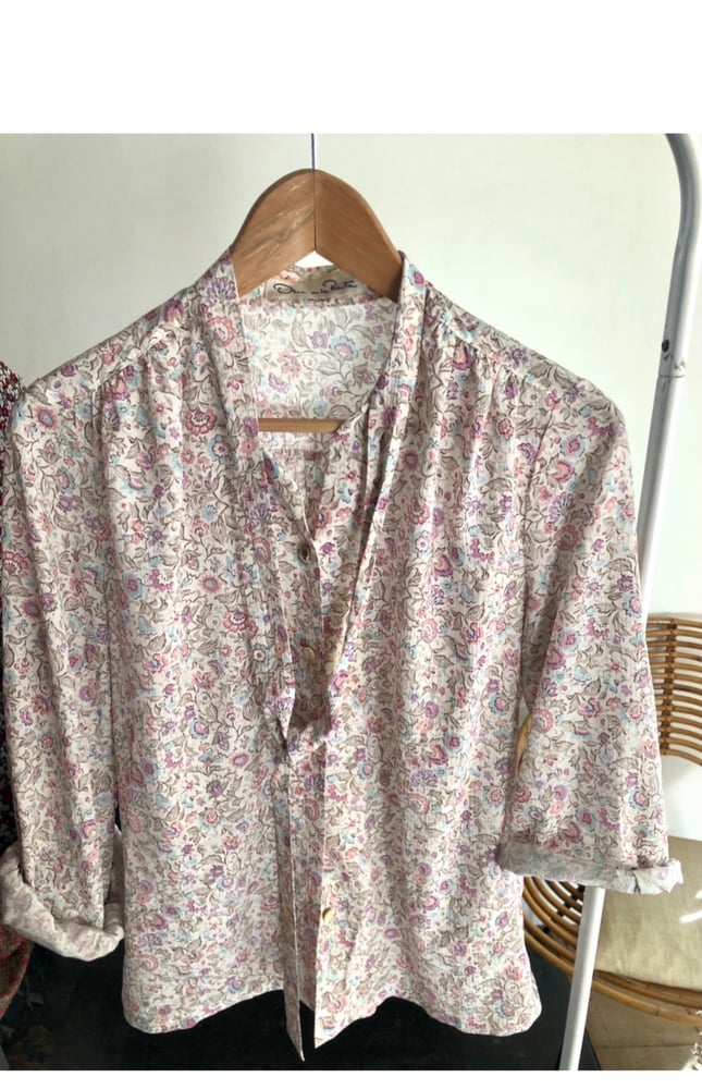 Image of Blouse japonaise vintage Fleurs rose pale 