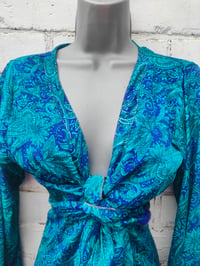 Image 9 of Wrap Dress- Henna green blue m-l